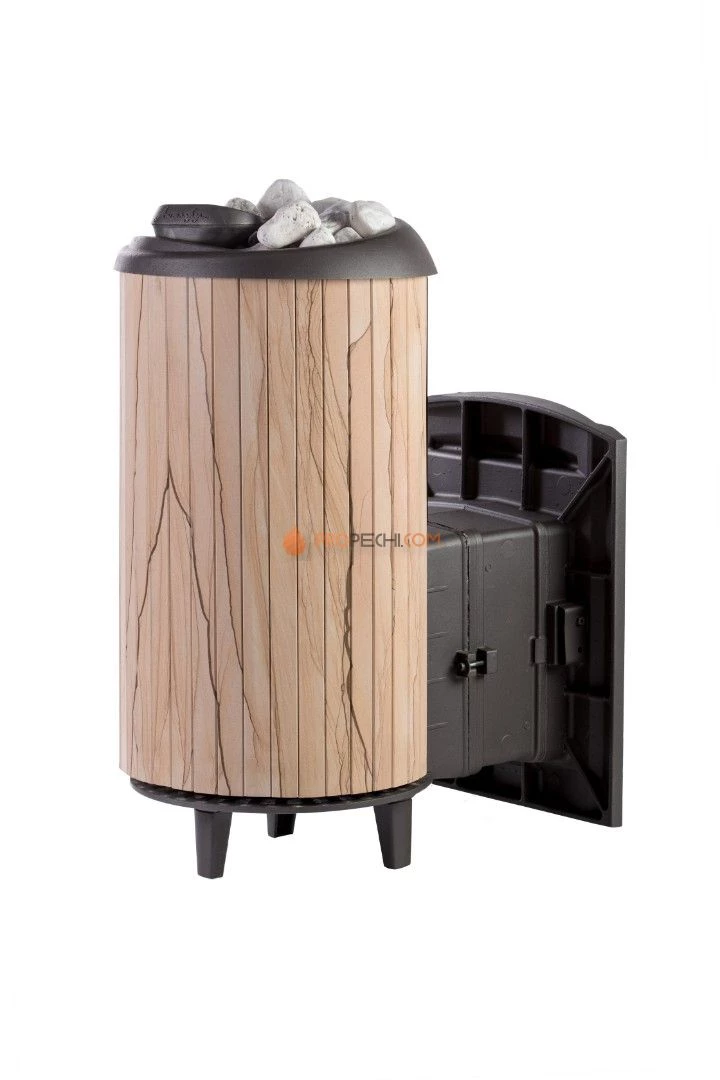 Банная печь Атмосфера-XL в ламелях "Окаменевшее дерево" перенесённый рисунок