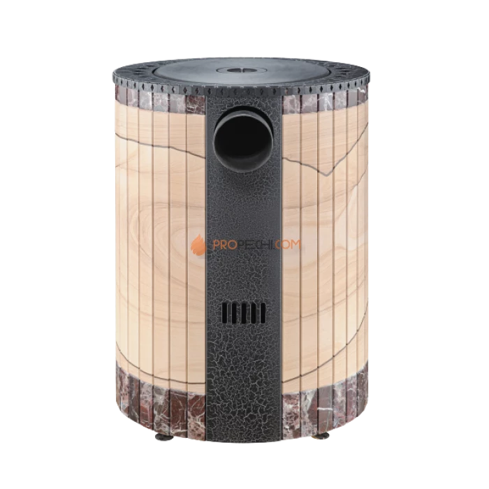 Отопительно-варочная печь Ферингер Нелжа - Окаменевшее дерево перенесённый рисунок + Россо Леванте