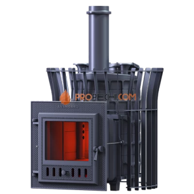 Чугунная печь для бани Гефест Авангард ЗК 24М Ураган в сетке Тюльпан