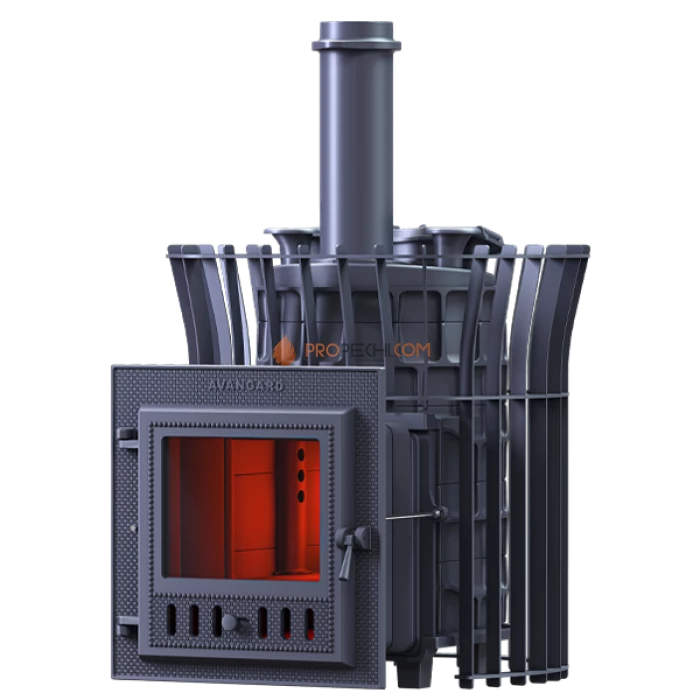 Чугунная печь для бани Гефест Авангард ЗК 24М Ураган в сетке Тюльпан