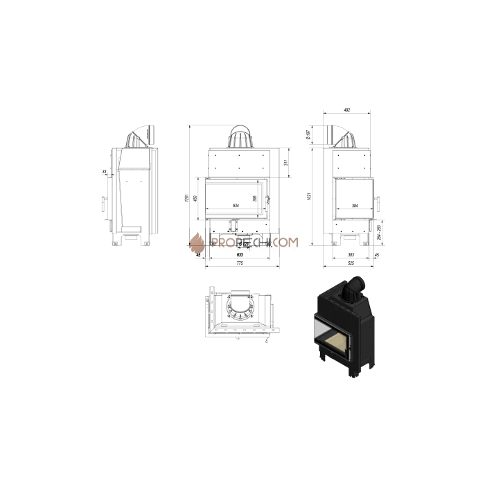 Каминная топка Kratki MBM/L/BS/SG (гнутое стекло слева) (10 кВт)