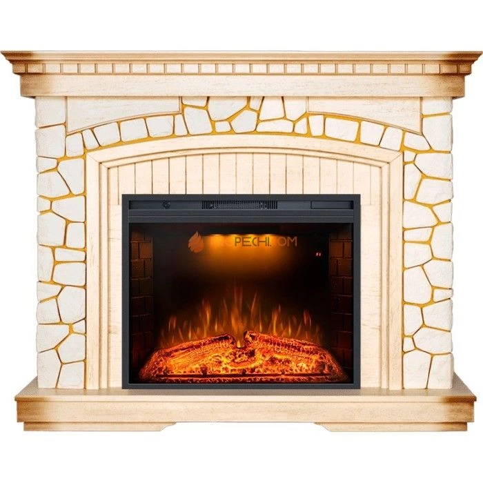 Каминокомплект Royal Flame Glasgow - Слоновая кость с патиной с Электрическим очагом Royal Flame Emerald 28