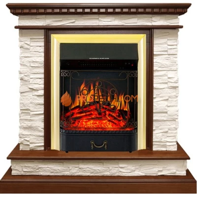 Каминокомплект Royal Flame Calgary - Дуб / Сланец бежевый с очагом Majestic FX Brass