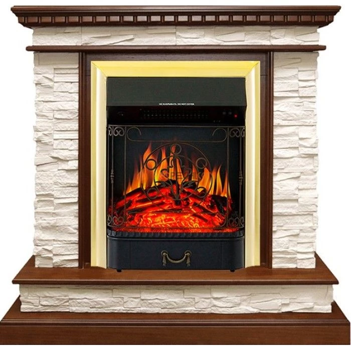 Каминокомплект Royal Flame Calgary - Дуб / Сланец бежевый с очагом Majestic FX Brass