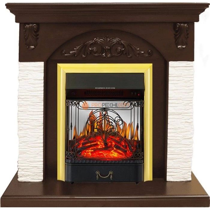 Каминокомплект Royal Flame Bern Сланец мелкий белый / Темный дуб с очагом Majestic FX M Brass