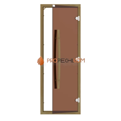 Дверь для бани стеклянная SAWO 741-4SGD-1 7/19, бронза, с порогом, кедр, изогнутая ручка