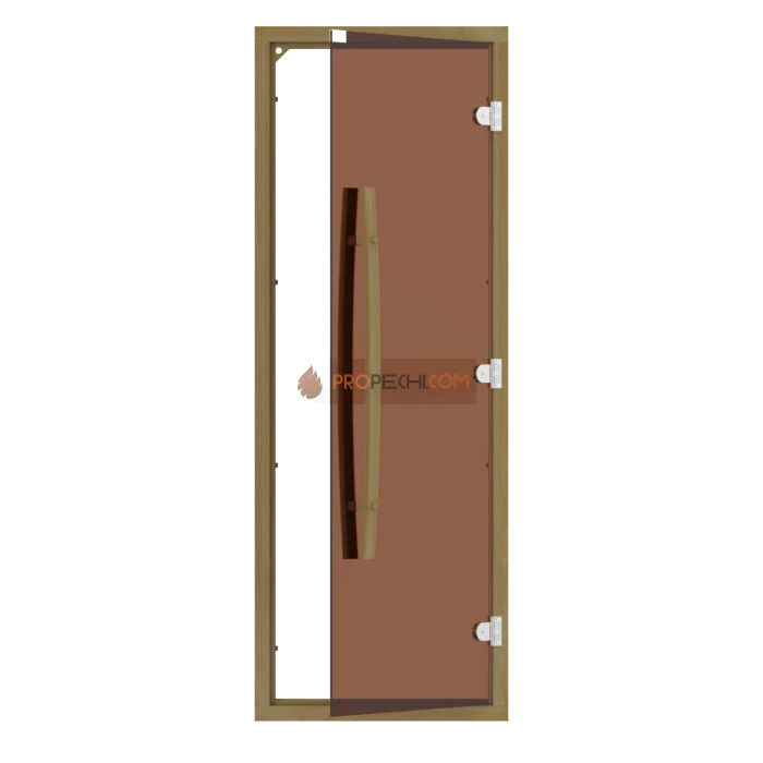 Дверь для бани стеклянная SAWO 741-4SGD-1 7/19, бронза, с порогом, кедр, изогнутая ручка