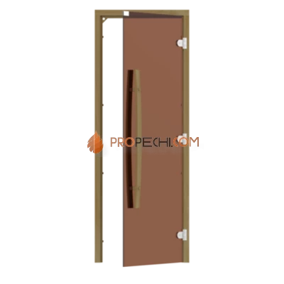 Дверь для бани стеклянная SAWO 741-3SGD-R-1 7/19, бронза, правая, без порога, кедр, изогнутая ручка