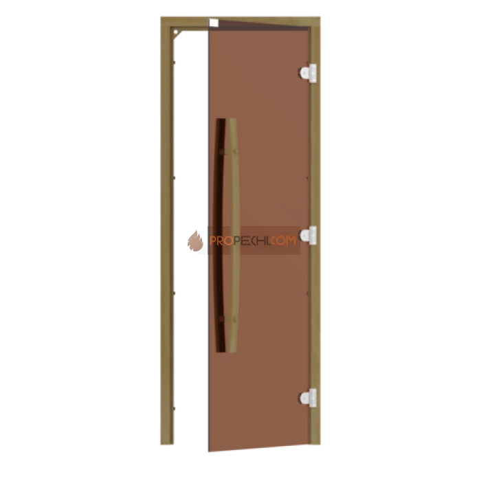 Дверь для бани стеклянная SAWO 741-3SGD-R-1 7/19, бронза, правая, без порога, кедр, изогнутая ручка