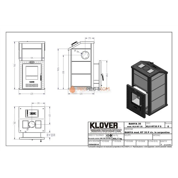Дровяная печь для бани Klover RT 35-P ( Серпентинит 30мм)