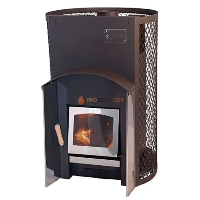 Дровяная печь для бани Вулкан Прометей 24 с сетчатым кожухом (стекло)