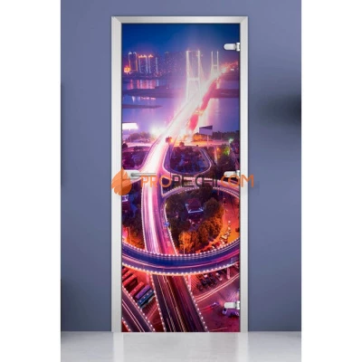 Стеклянная межкомнатная дверь DoorWood с фотопечатью City-08, 2000х700 мм