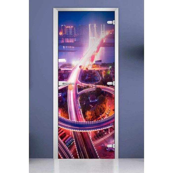 Стеклянная межкомнатная дверь DoorWood с фотопечатью City-08, 2000х700 мм