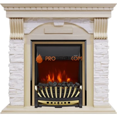 Каминокомплект Royal Flame Dublin - Слоновая кость с патиной / Сланец крем с очагом Aspen Gold