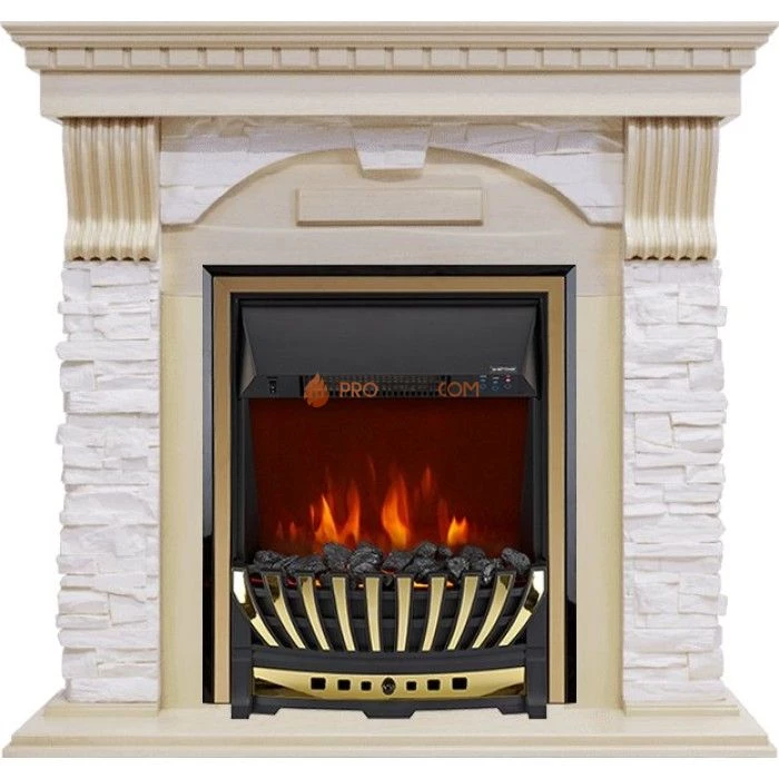 Каминокомплект Royal Flame Dublin - Слоновая кость с патиной / Сланец крем с очагом Aspen Gold
