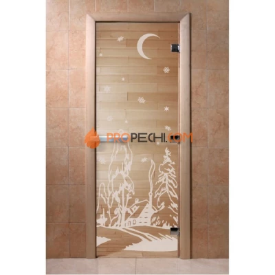 Дверь для бани DoorWood с рисунком Зима Прозрачная, 1900x700 мм