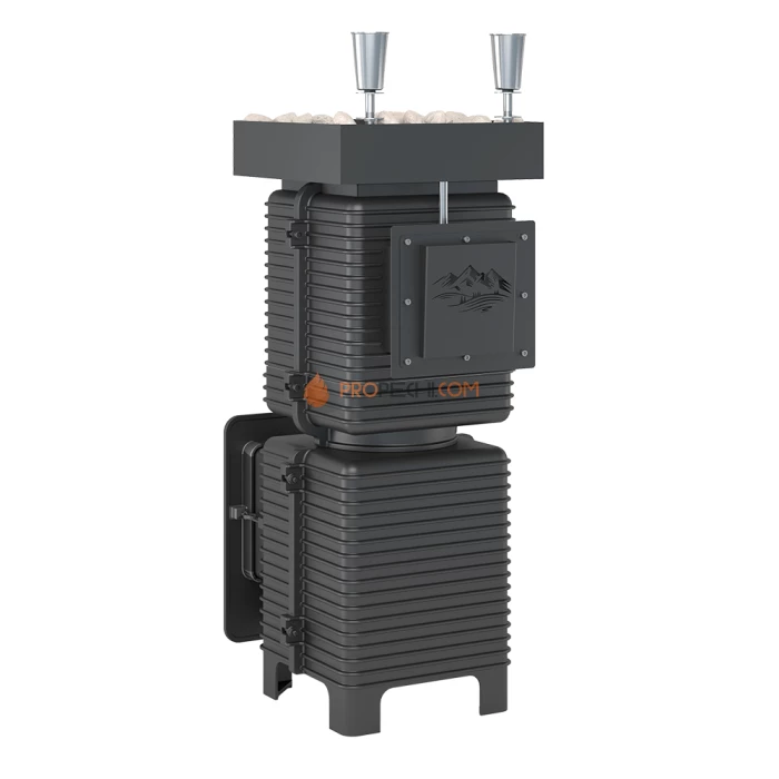 Чугунная печь для бани Эверест Легкий пар Профи под обкладку Б/В (закрытая каменка из нерж. стали)