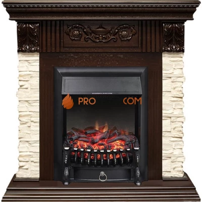 Каминокомплект Royal Flame Luxemburg (каменный) - Сланец/Темный дуб с очагом Fobos FX Black