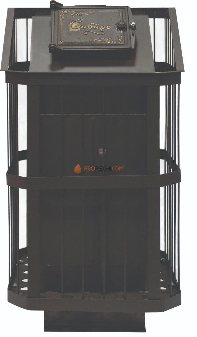 Банная печь Сибирь с закрытой каменкой, панорамное стекло