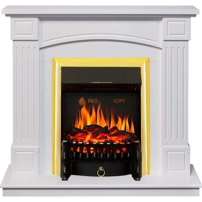 Каминокомплект Royal Flame Boston - Белый (Высота 925см) с очагом Fobos FX Brass