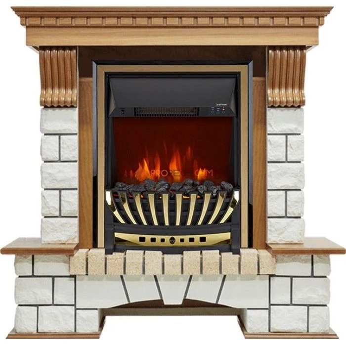 Каминокомплект Royal Flame Pierre Luxe - Дуб / Белый с очагом Aspen Gold