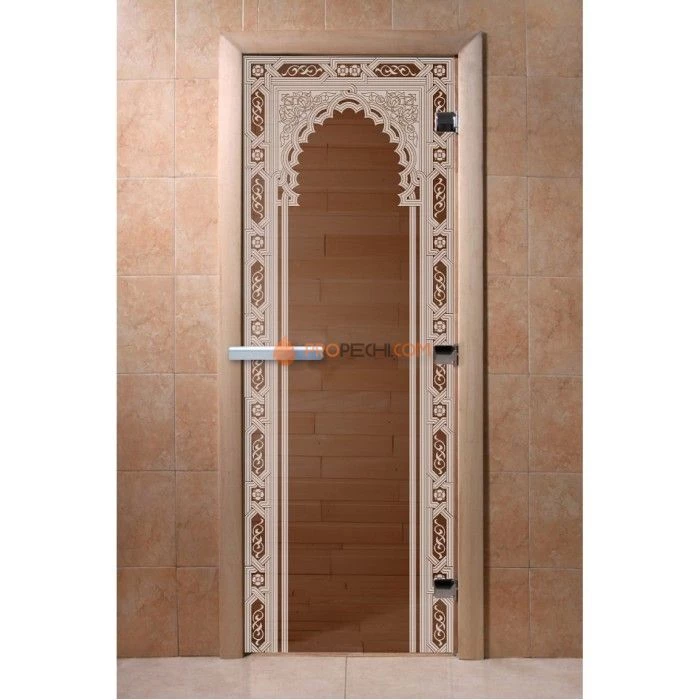 Дверь для бани DoorWood с рисунком Восточная арка Бронза, 1800x600 мм