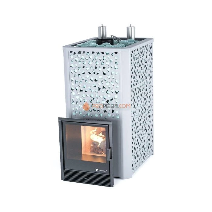 Дровяная печь для бани ИзиСтим Ялта 45 К в кожухе Березовый лист