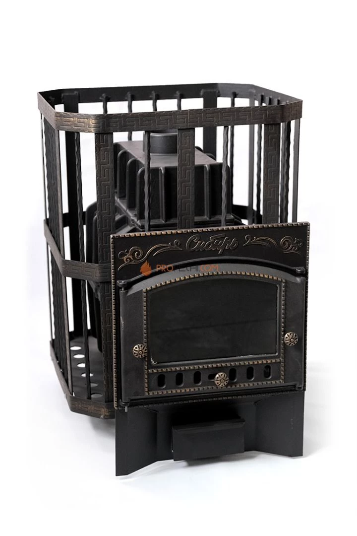 Чугунная банная печь "Сибирь-32" с каминной дверцей