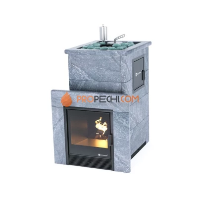 Дровяная печь для бани ИзиСтим Сочи М2 в полноценном кожухе с открытым верхом из талькохлорита