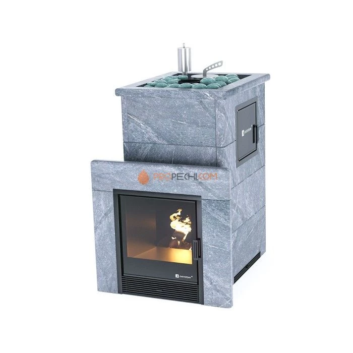 Дровяная печь для бани ИзиСтим Сочи М2 в полноценном кожухе с открытым верхом из талькохлорита