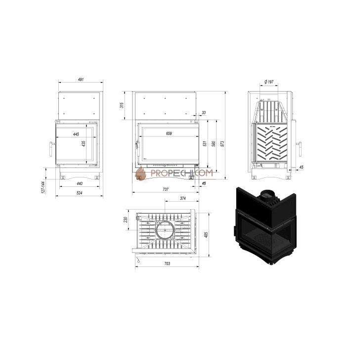 Каминная топка Kratki Zuzia/P/BS/DECO