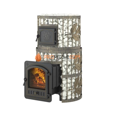 Чугунная печь для бани Эверест Легкий пар Профи Ковка (закрытая каменка из нерж. стали)