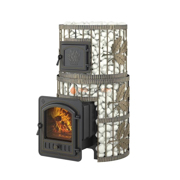 Чугунная печь для бани Эверест Легкий пар Профи Ковка (закрытая каменка из нерж. стали)