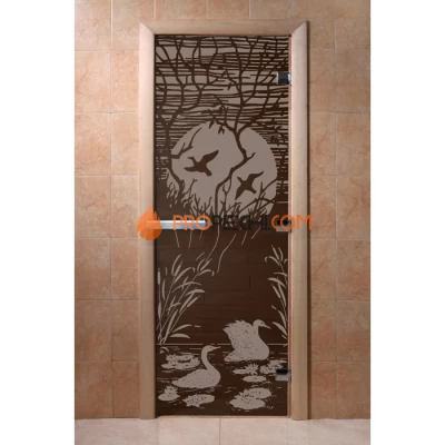 Дверь для бани DoorWood с рисунком Лебединое озеро Черный жемчуг, 2000x800 мм