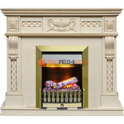 Каминокомплект Dimplex Corsica - Слоновая кость с патиной (Ширина 1100) с очагом Danville Antique Brass FB2