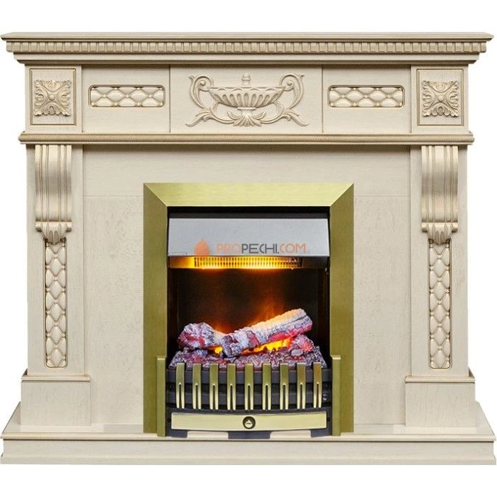 Каминокомплект Dimplex Corsica - Слоновая кость с патиной (Ширина 1100) с очагом Danville Antique Brass FB2