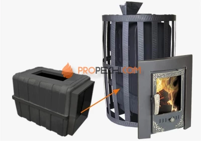 Банная чугунная печь Березка "Воевода" 20 З/К Каминная дверца Сетка