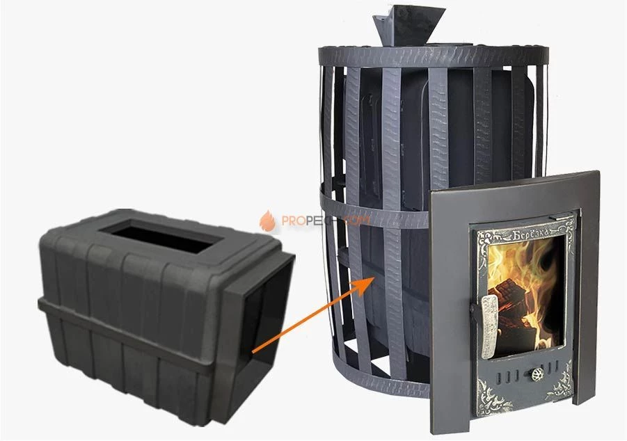 Банная чугунная печь Березка "Воевода" 20 З/К Каминная дверца Сетка