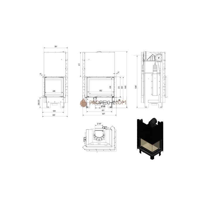 Каминная топка Kratki MBZ/P/BS/G/SG (гнутое стекло) (13 кВт)