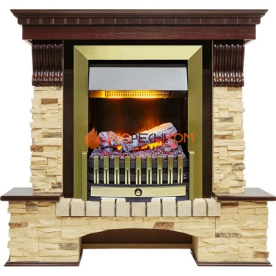 Каминокомплект Dimplex Pierre Luxe угловой - Темный дуб / Сланец (Высота 1005мм) с очагом Danville Antique Brass FB2