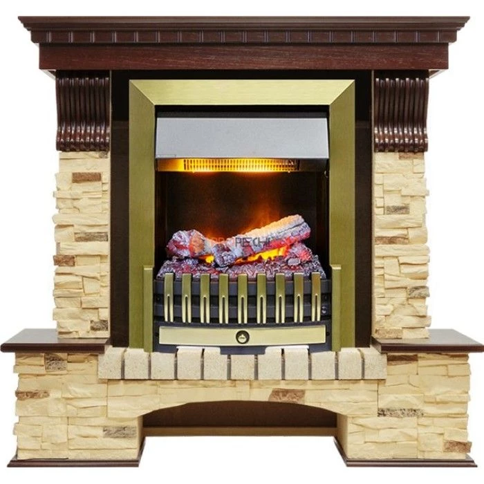 Каминокомплект Dimplex Pierre Luxe угловой - Темный дуб / Сланец (Высота 1005мм) с очагом Danville Antique Brass FB2