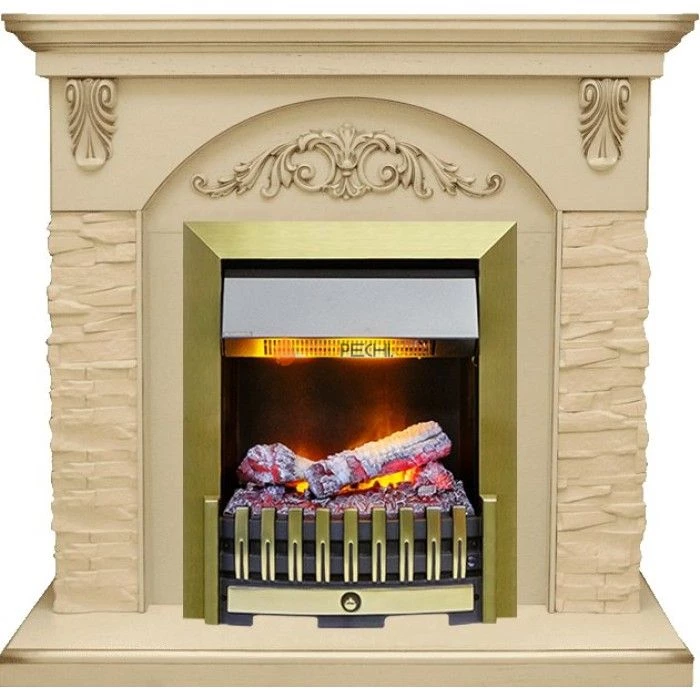 Каминокомплект Dimplex Bern Сланец крупный бежевый / Алебастр темная патина с очагом Danville Antique Brass FB2