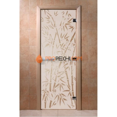Дверь для бани DoorWood с рисунком Бамбук и бабочки Сатин, 1900x600 мм
