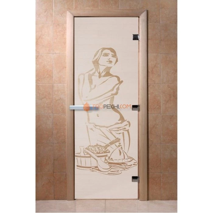 Дверь для бани DoorWood с рисунком Искушение Сатин, 1800x800 мм