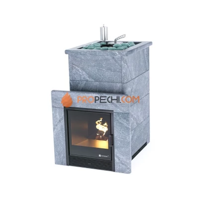 Дровяная печь для бани ИзиСтим Сочи в полноценном кожухе с открытым верхом из талькохлорита