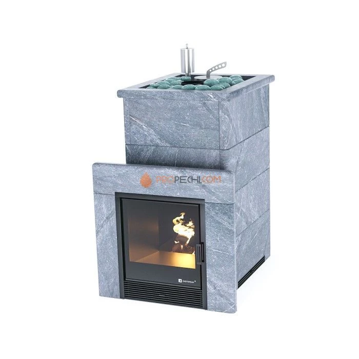 Дровяная печь для бани ИзиСтим Сочи в полноценном кожухе с открытым верхом из талькохлорита