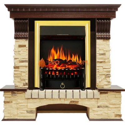 Каминокомплект Royal Flame Pierre Luxe - Темный дуб / Сланец с очагом Fobos FX Brass