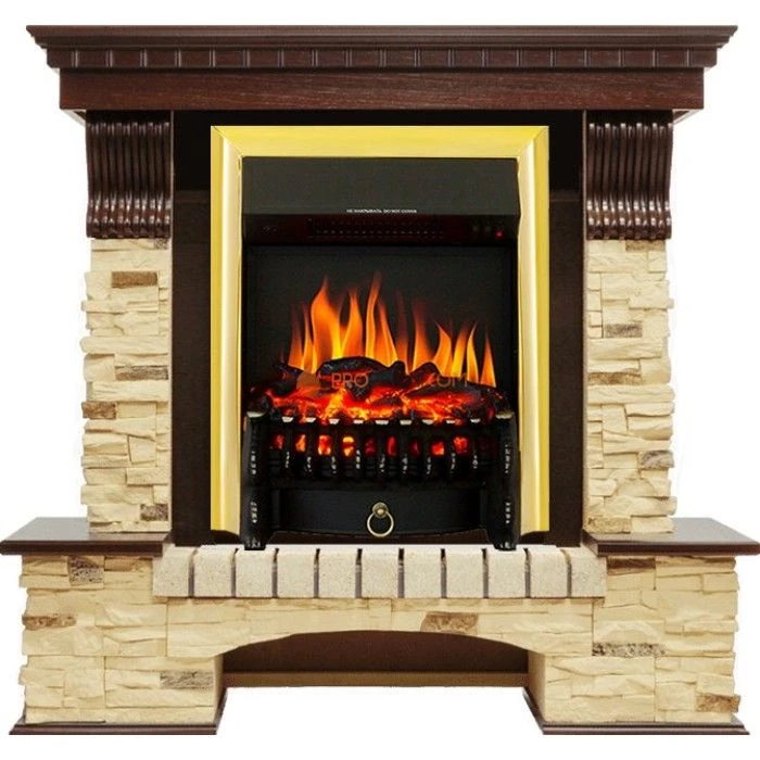 Каминокомплект Royal Flame Pierre Luxe - Темный дуб / Сланец с очагом Fobos FX Brass