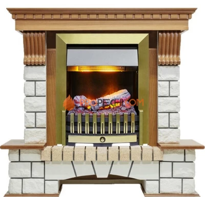 Каминокомплект Dimplex Pierre Luxe - Дуб / Белый (Высота 1020мм) с очагом Danville Antique Brass FB2