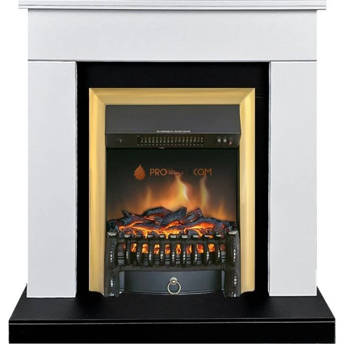 Каминокомплект Royal Flame Bergen (Разборный) - Белый с черным (Ширина 900 мм) с очагом Fobos FX Brass